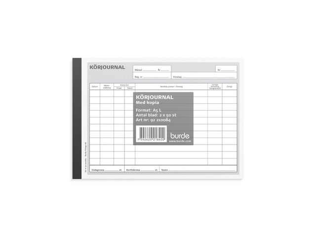 Burde Blankett körjournal A5L 2x50 blad, st
