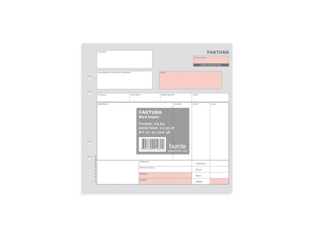 Burde Blankett faktura 2/3 A4 2x50 blad, st