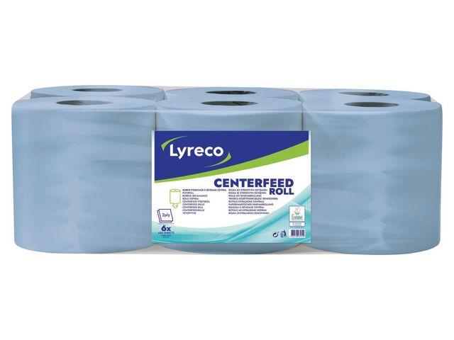 Lyreco Torkrulle Centerfeed 2-lagers blå, fp om 6 rullar