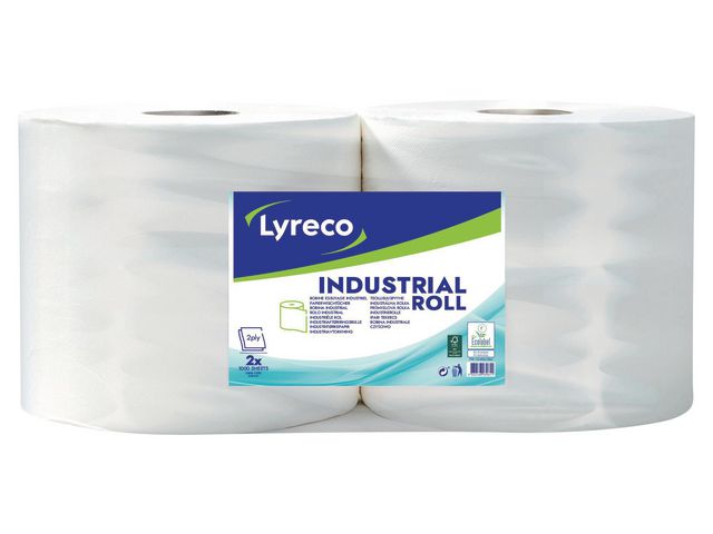 Lyreco Industritorkrulle 2-lagers vit, fp om 2 rullar