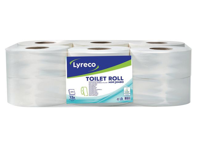 Lyreco Toalettpapper Mini Jumbo 2-lagers vit, fp om 12 rullar
