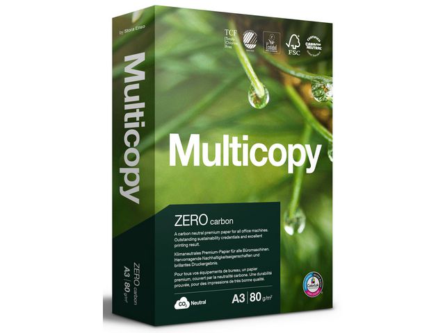 Multicopy Kopieringspapper Zero A3 80g ohålat, bunt om 500 blad