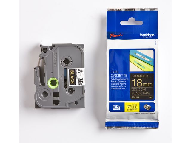 Brother Tape TZE344 18mm guld på svart, st
