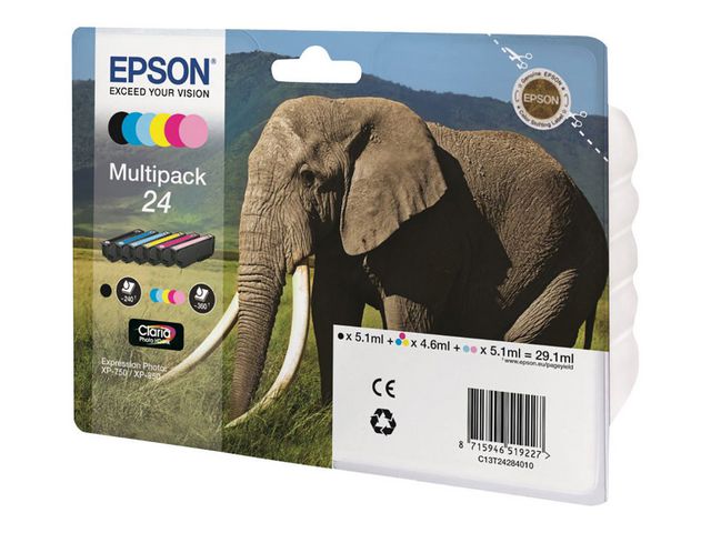 Epson Bläckpatron 24, elefant, svart, cyan, ljus cyan, magenta, ljus magenta, gul, flerpack, fp om 6 st