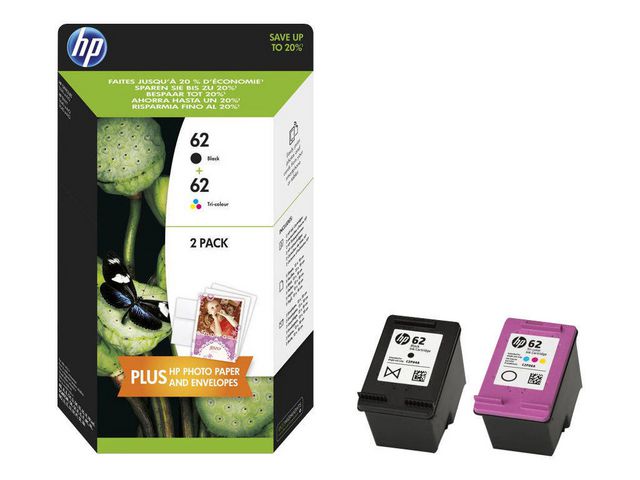 HP Bläckpatron N9J71AE 62 BK/CL 2/FP, fp om 2 st