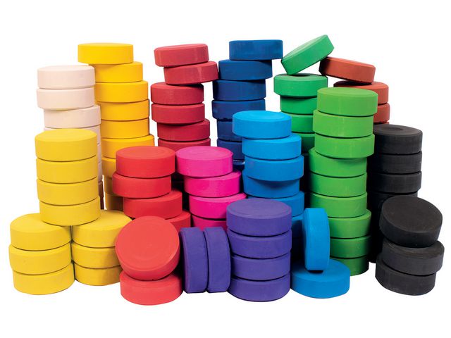 PLAYBOX Färgpuckar i palett ø57mm, 8 färger, st