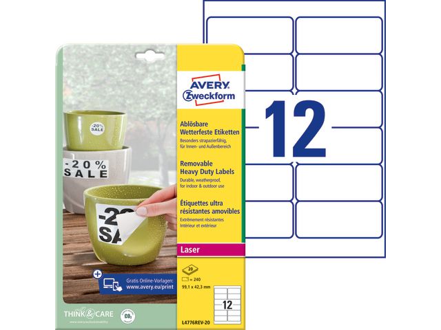 AVERY Zweckform Etikett avtagbar 99,1x42,3mm, kort 240 st
