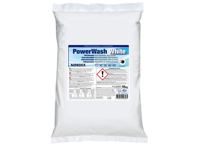 NORDEX Tvättmedel PowerWash, pulver, lågskummande, vit, 10kg, st