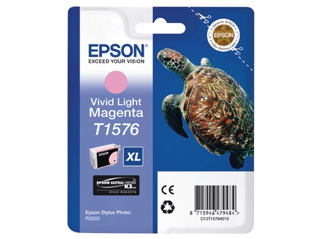Epson Bläckpatron, Turtle T1576, UltraChrome, hög kapacitet, levande ljus magenta, singelförpackning, C13T15764010, st
