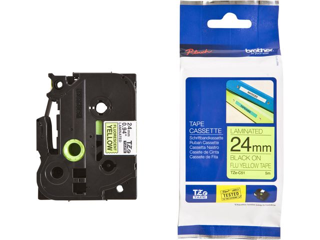 Brother Tape TZEC51 24mm svart på gul, st