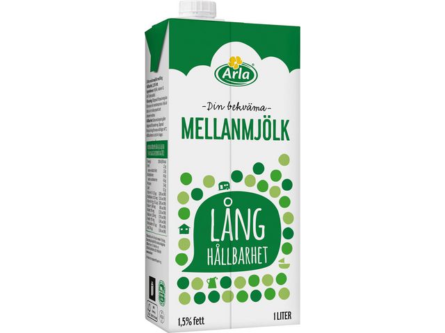 Arla Mjölk mellan lång hållbarhet 1L 1,5%, flaska om 1.5 l
