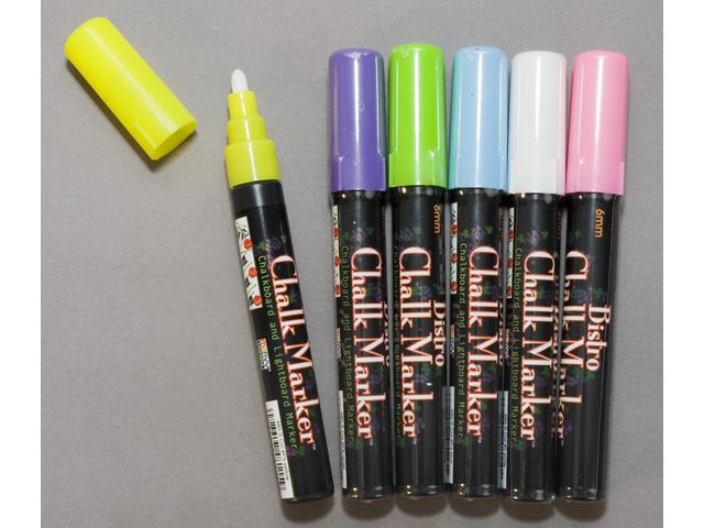 Marvy Märkpenna, Chalk Marker, kulspets, 6 mm linjebredd, olika fluorescerande färger, fp om 6 set