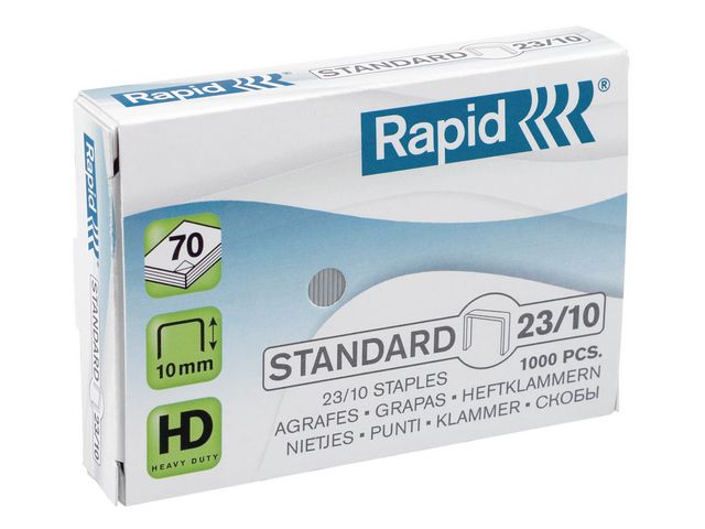 Rapid Häftklammer Standard-klamrar (23/10), 10 mm benlängd, galvaniserat stål, fp om 1000 st