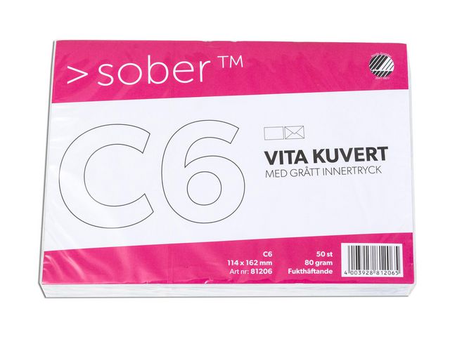 SOBER® Kuvert C6 114x162mm fukthäftande, fp om 50 st