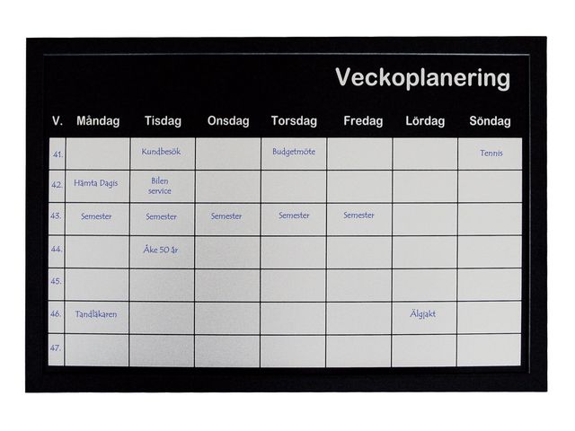 Veckoplaneringstavla, magnetisk, 600 x 400 mm, silver, st
