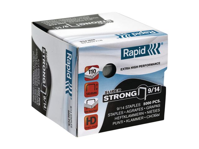 Rapid Super Strong-häftklamrar (9/14), 14 mm benlängd, galvaniserat stål, fp om 5000 st
