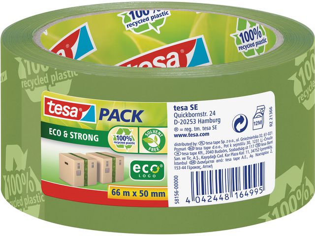 tesa® Packtejp Eco & Strong 50mmx66m grön, rulle om 66 m