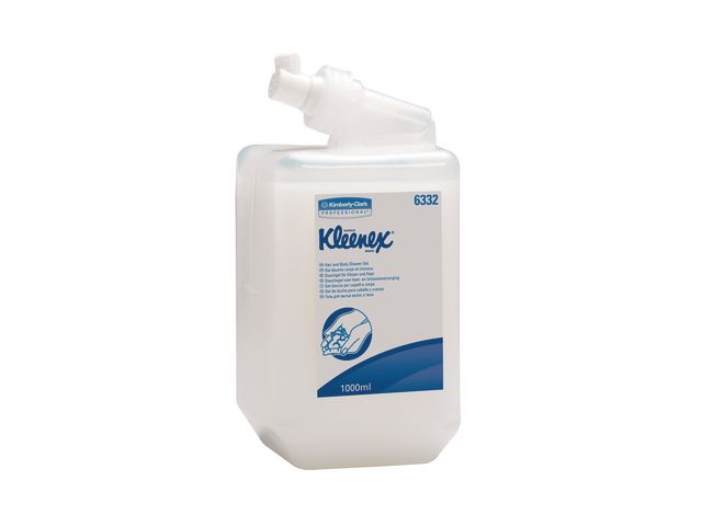 Kleenex® Duschgel för hår och kropp, kassett, 1l, gel, vit, flaska om 1 l