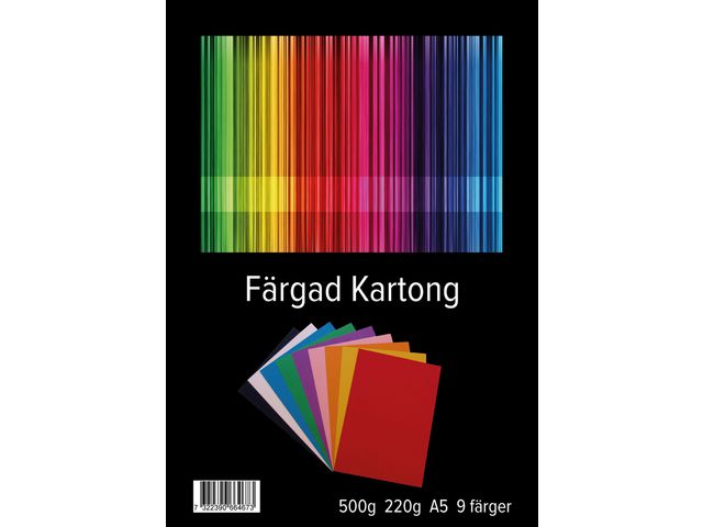 Kartong A5 220g 9 färger, st