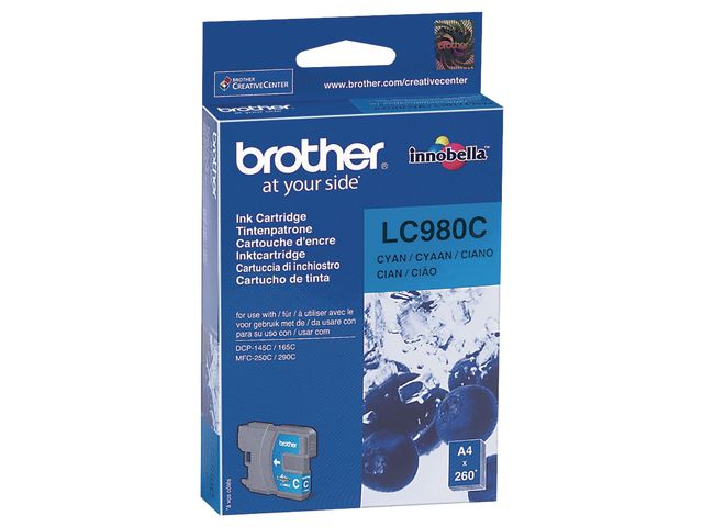 Brother Bläckpatron LC980 C, LC-980C, Innobella™-bläck, cyan, singelförpackning, st