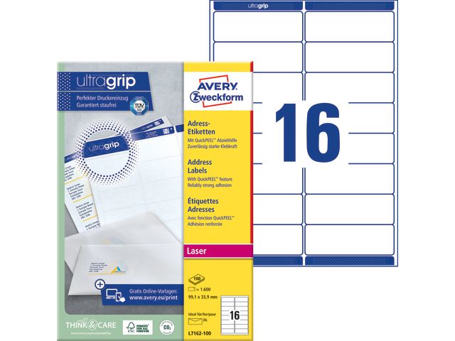 AVERY Zweckform Etikett UltaGrip 99,1x33,9mm, fp om 1600 st