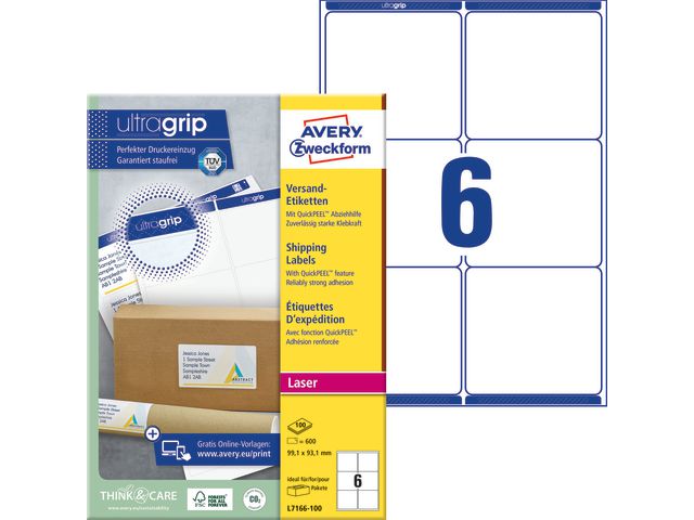 AVERY Zweckform Etikett UltraGrip 99,1x93,1mm, fp om 600 st