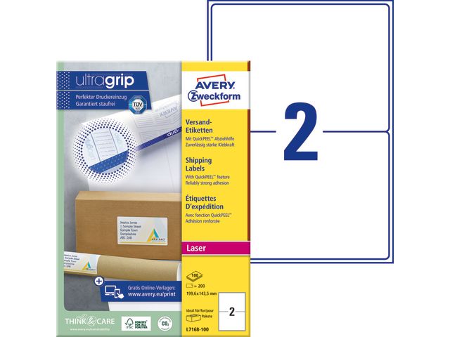 AVERY Zweckform Etikett UltaGrip 199,6x143,5mm, fp om 200 st