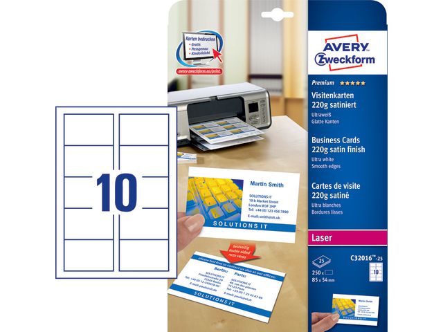 Avery Visitkort satin laser 85x54mm, fp om 250 st