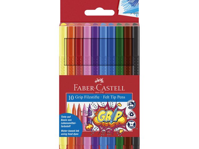 Faber-Castell Färgpennor, GRIP, trekantig pennkopp, punkter, grepp, olika färger, förpackning med 10, fp om 10 st