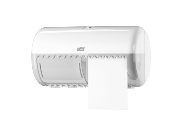 Tork T4 traditionell dispenser för toalettpappersrullar, rymmer två toalettrullar, plast, vit, st