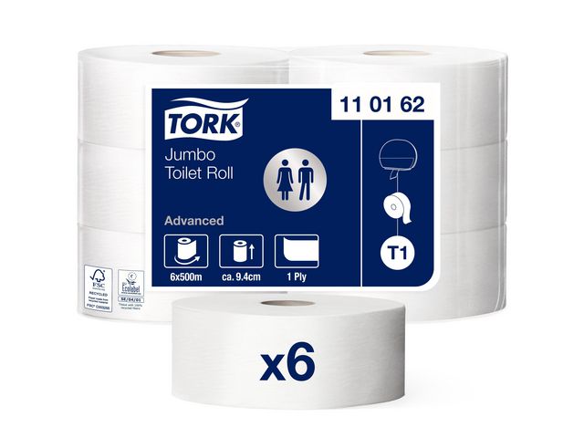 Tork Toalettpapper Universal Jumbo T1 1-lagers vit, rulle om 500 m