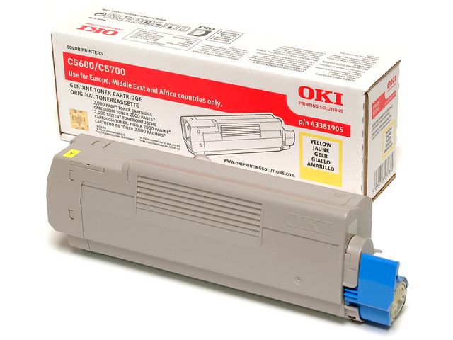 OKI C5600/C5700, toner, gul, singelförpackning, 43381905, st