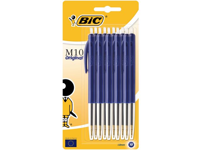 BIC® Kulpenna, M10 Clic™, mediumspets, 1 mm, blå blister, fp om 10 st