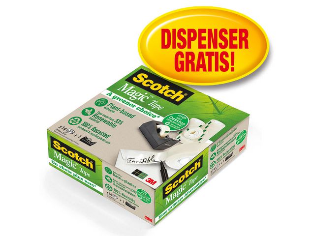 Scotch® C38 skrivbordstejphållare, svart + Magic™ tejp genomskinlig 19mm x 33m 14-pack, st