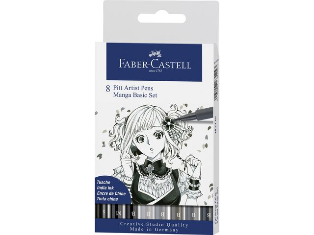 Faber-Castell Fiberpenna PITT Artist pen, 8 pennor i olika gråskalor, fp om 8 st