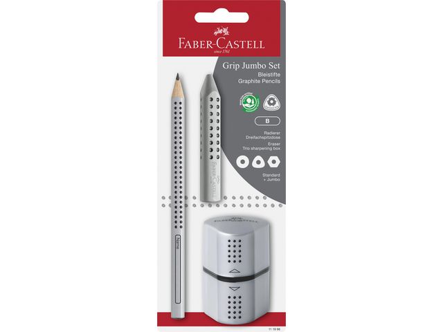 Faber-Castell Blyertspenna Jumbo Grip Silver set, kort 3 st