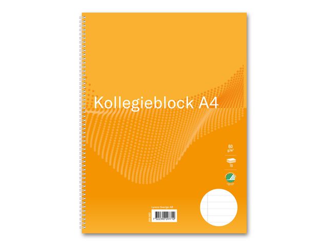 Kollegieblock A4 60g 70 blad linjerat gul, st