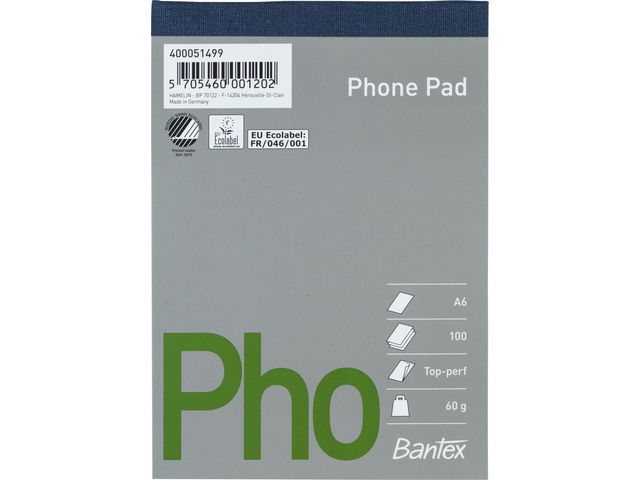 Bantex Telefonblock A6 100 blad olinjerad, st