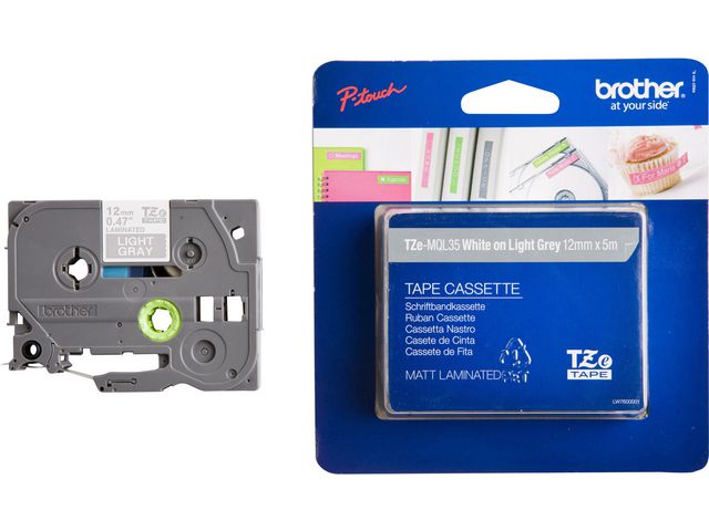 Brother Tape TZEMQL35 12mm vit på grå, st
