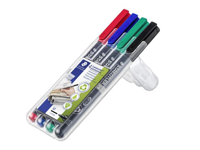STAEDTLER Lumocolor Universalpenna Lumocolor® 317 permanent, mediumspets, röd, blå, grön, svart, 4-pack, fp om 4 st