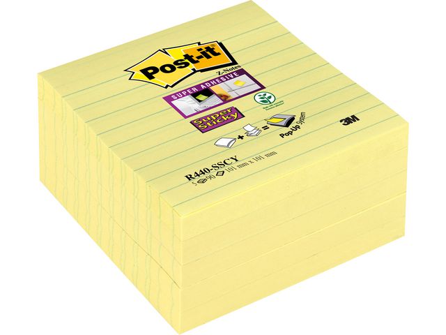 Post-it® Notes SS linjerade Z-notes 101x101mm 90 blad gul 5/fp, fp om 5 x 90 blad
