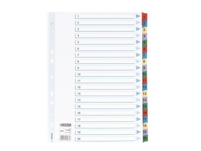 Esselte Indexavdelare, A4, kartong och polypropylen, 1–20 flikuppsättning, olika färger, st