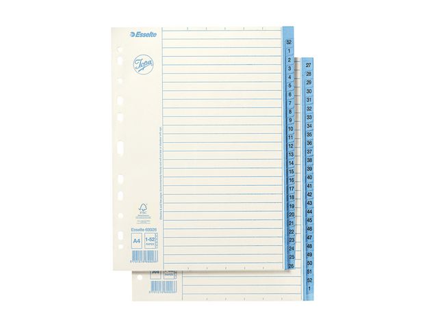 Jopa Pappersregister, A4  1–52-flikuppsättning, vit/blå, st