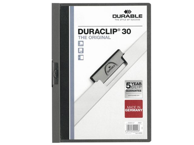 Durable Klämmapp, DURACLIP 30, A4, 30 ark, antracitgrå, st