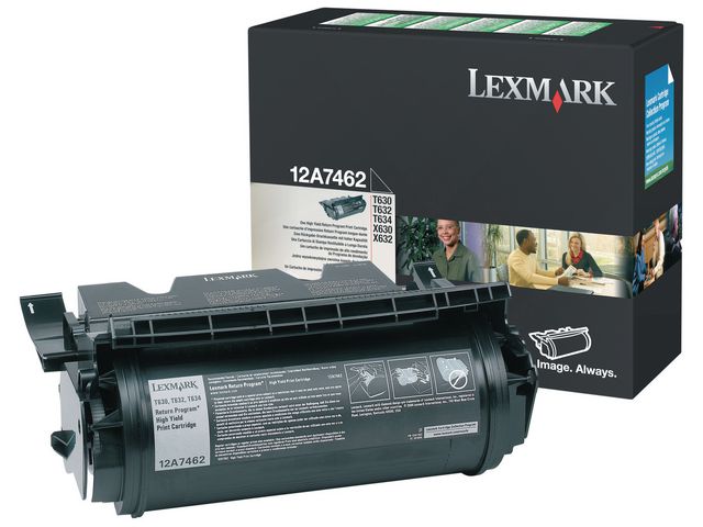 Lexmark Toner, hög kapacitet, svart, singelförpackning, 12A7462, st