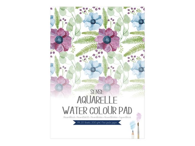 Sense Akvarellblock pad A4 200g, block om 20 blad