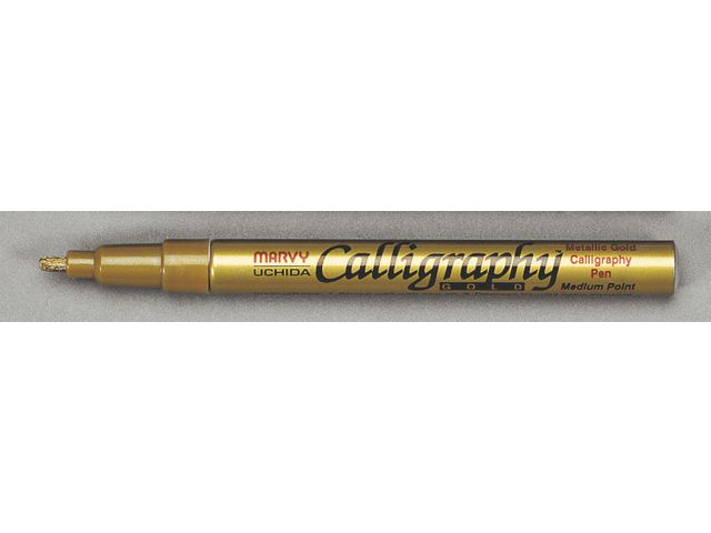 Marvy Kalligrafipenna, fiberspets, mediumspets, guldfärgad pennkropp, bläck i metallicguld, st
