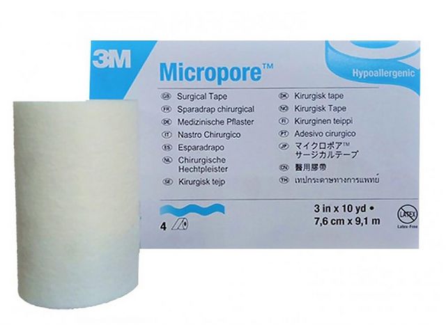 MICROPORE Vit u hållare 7,5cmx9,1m, fp om 4 st