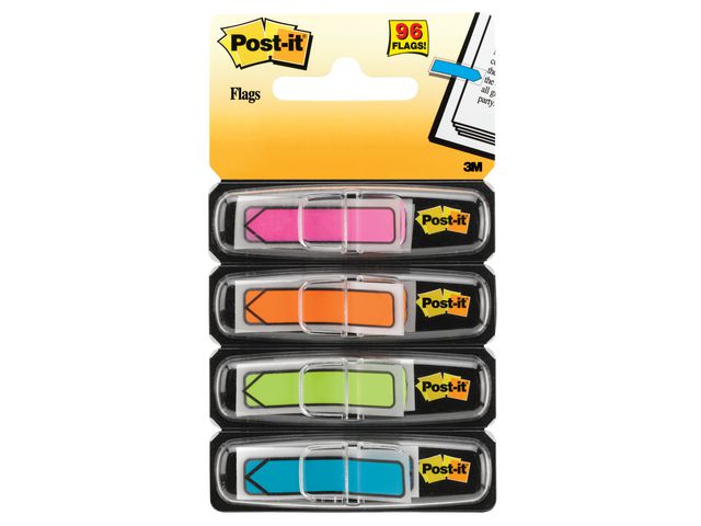 Post-it® Indexpilar med hållare, små, 11,9 x 43,2 mm, olika färger, 4 x 24-pack 684-ARR4, fp om 4 block