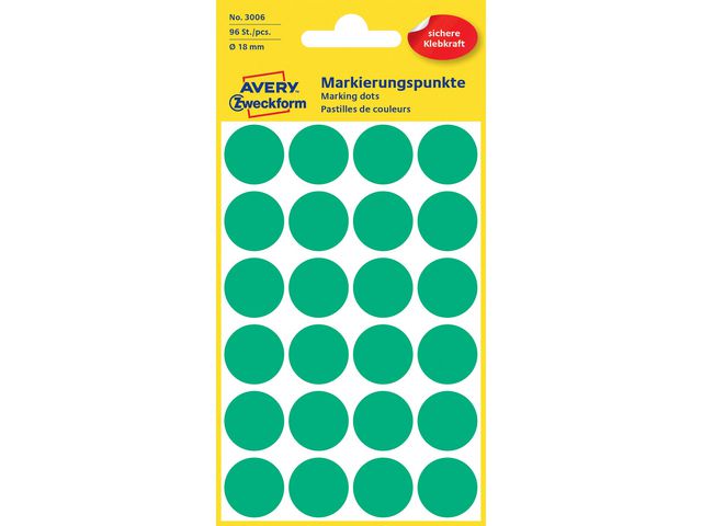 Avery Färgkodningsprickar AVERY ø18mm grön, fp om 96 st